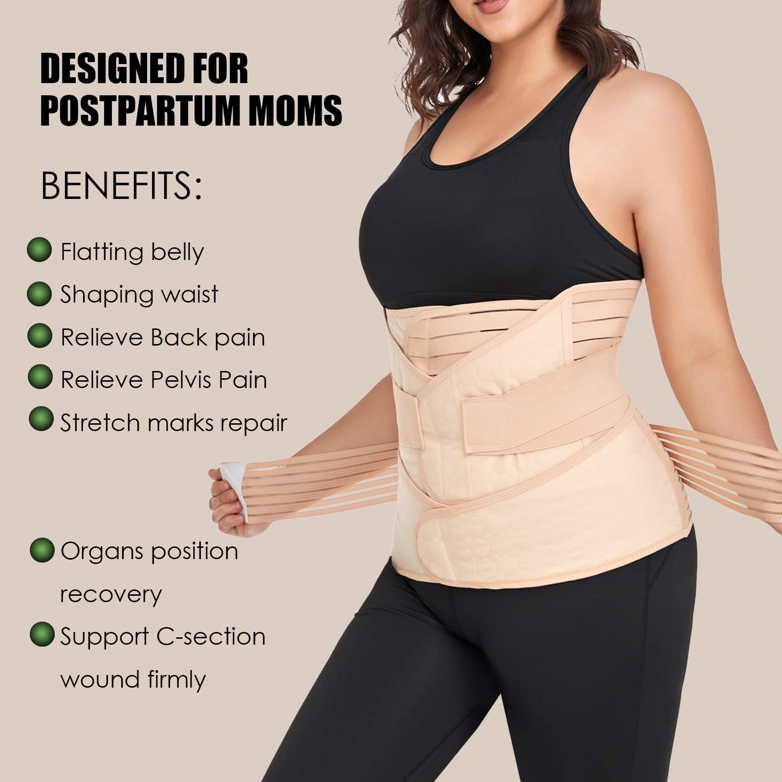 3 in 1 Postpartum Belly Band Wrap Support Recovery Girdles Abdominer Binder Post Surgery Belly&Waist&Pelvis Support Belt & Back Brace (Beige, X-Large)
