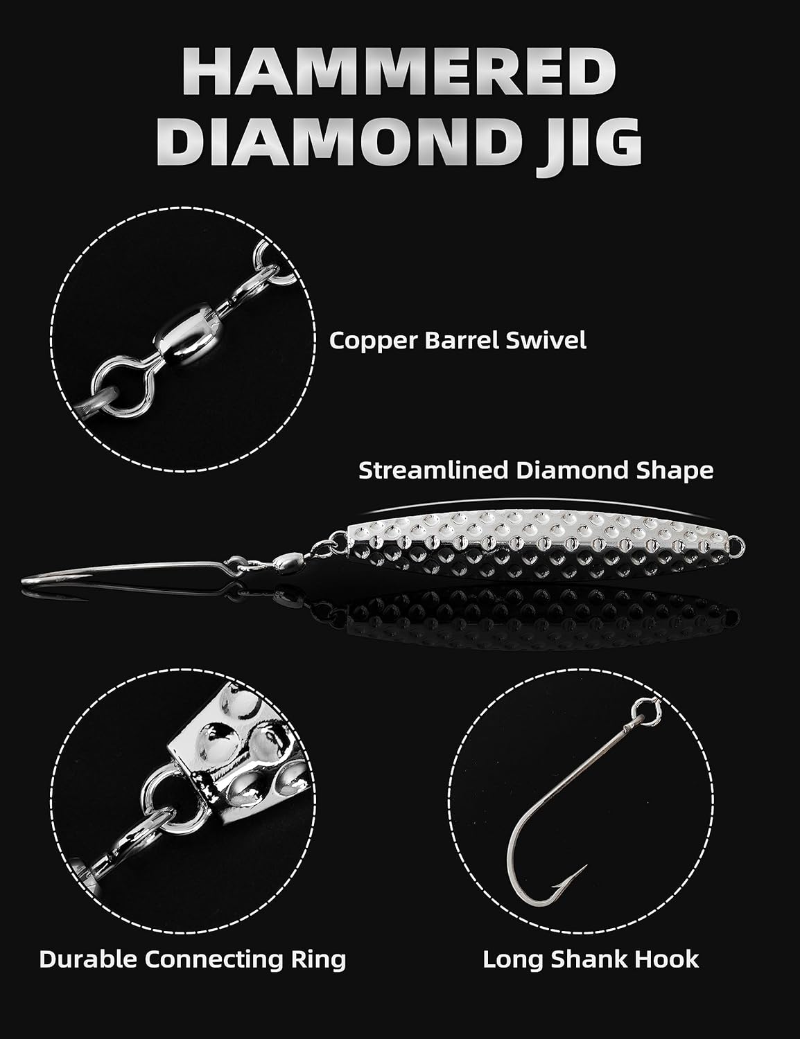 BLUEWING Hammered Diamond Jig Fishing Lures for Saltwater 3oz, 5oz, 8oz, 10oz, 12oz, 16oz Deep Sea Sinking with Stainless Steel Hook, 1pc