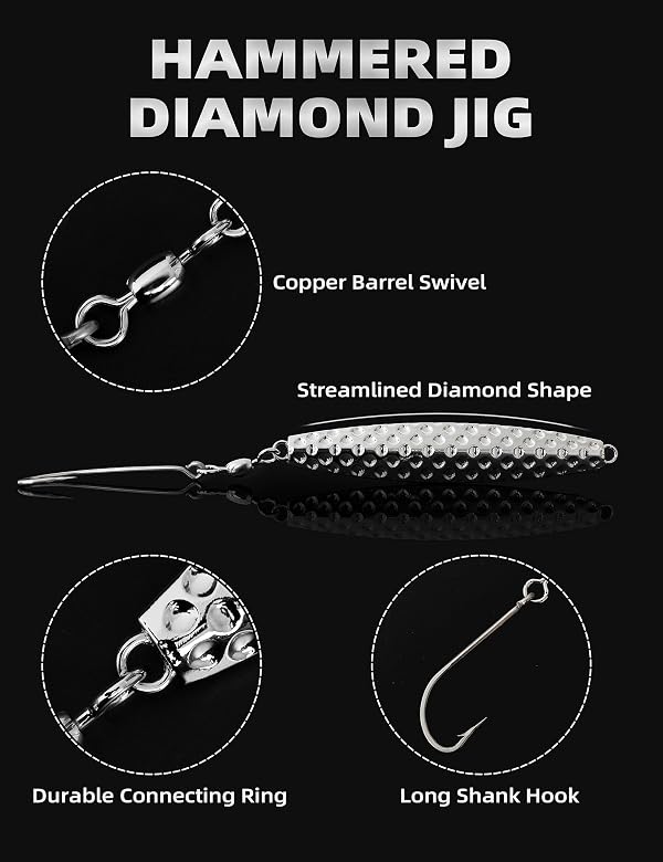 BLUEWING Hammered Diamond Jig Fishing Lures for Saltwater Deep Sea Sinking with Stainless Steel Hook, Chrome 8oz, 1pc by BLUEWING - Image 2