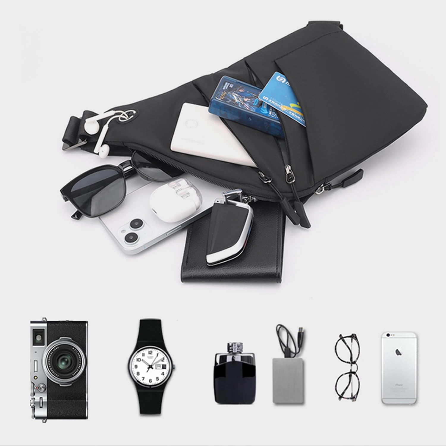Anti Theft Crossbody Bags for Women Men, Multi-Pocket Shoulder Bag, Slim Sling Bags with 2 RFID Blocking Card - Image 9