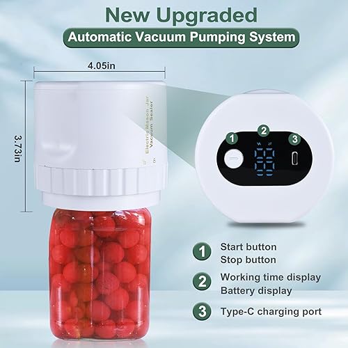 Miniatura 4 de Kit eléctrico de sellado al vacío para tarros de boca ancha y boca regular, sellador al vacío de tarros Mason para conservar alimentos, ahorrador de