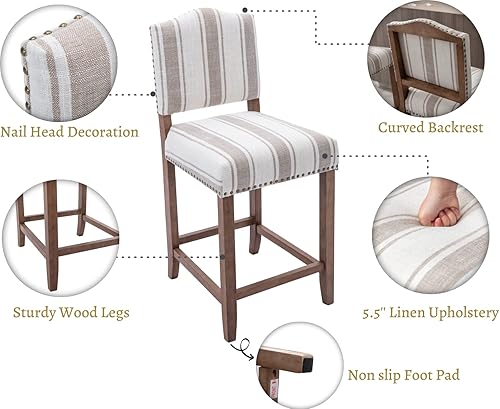 Miniatura 4 de EALSON Farmhouse - Juego de 2 taburetes de bar de cocina de altura de mostrador con respaldo, sillas de bar de madera modernas de mediados de siglo,