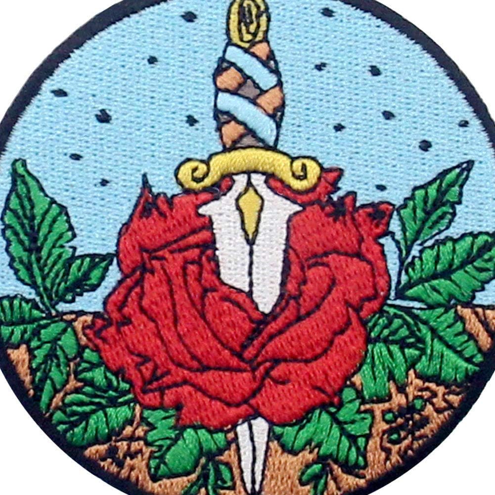 Rose and Dagger Patch Embroidered Applique Badge Iron On Sew On Emblem image 2
