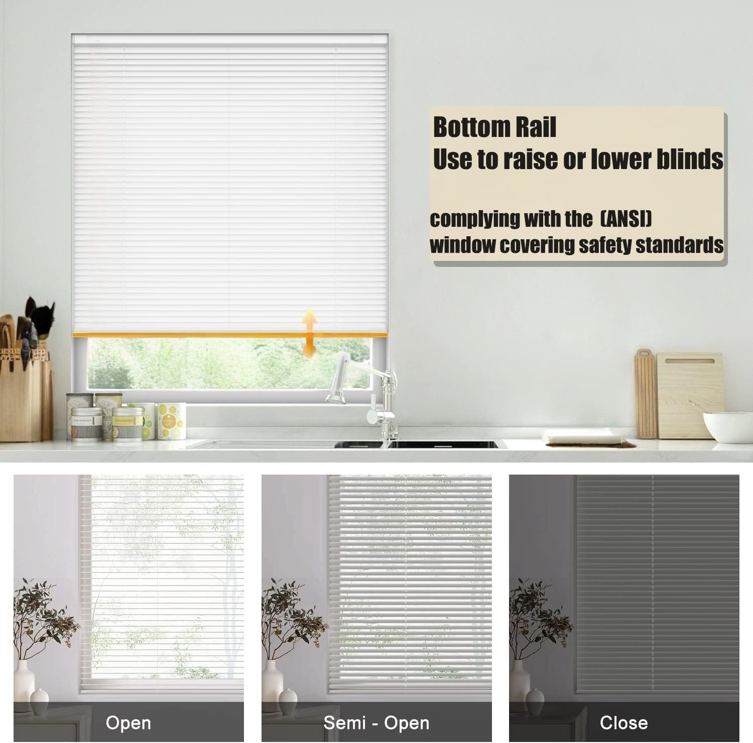 Blinds Custom Venetian Blinds for Windows Cordless Vinyl Blinds Horizontal Window Blinds Aluminum Blinds Blinds & Shades for Indoor & Ourdoor by White.67 W x 76" H