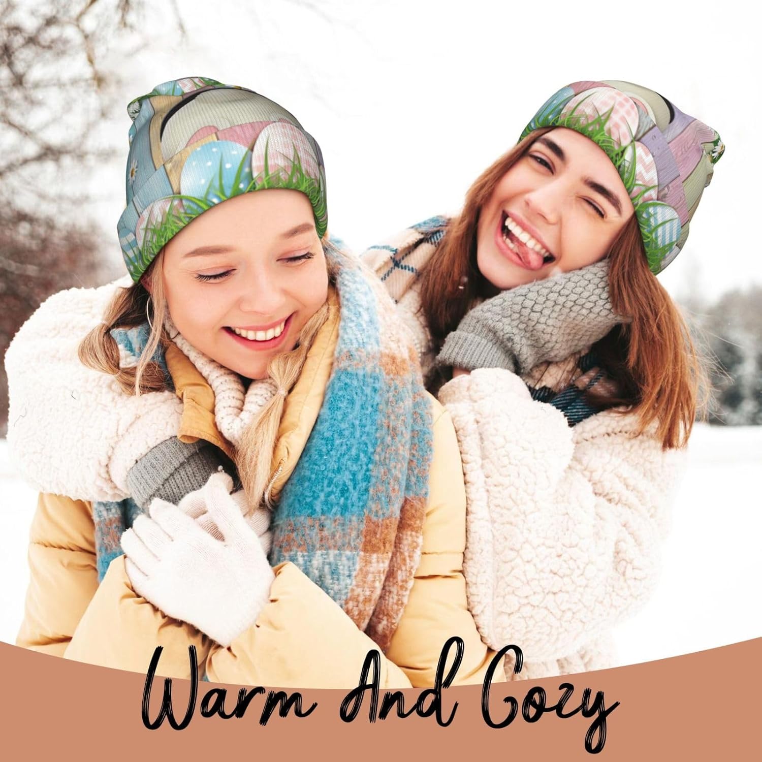 ASYG Easter Bunny Easter Eggs Warm Beanie Hats for Men Women Warm Winter Caps Unisex Fashion Knit Cuffed Cap