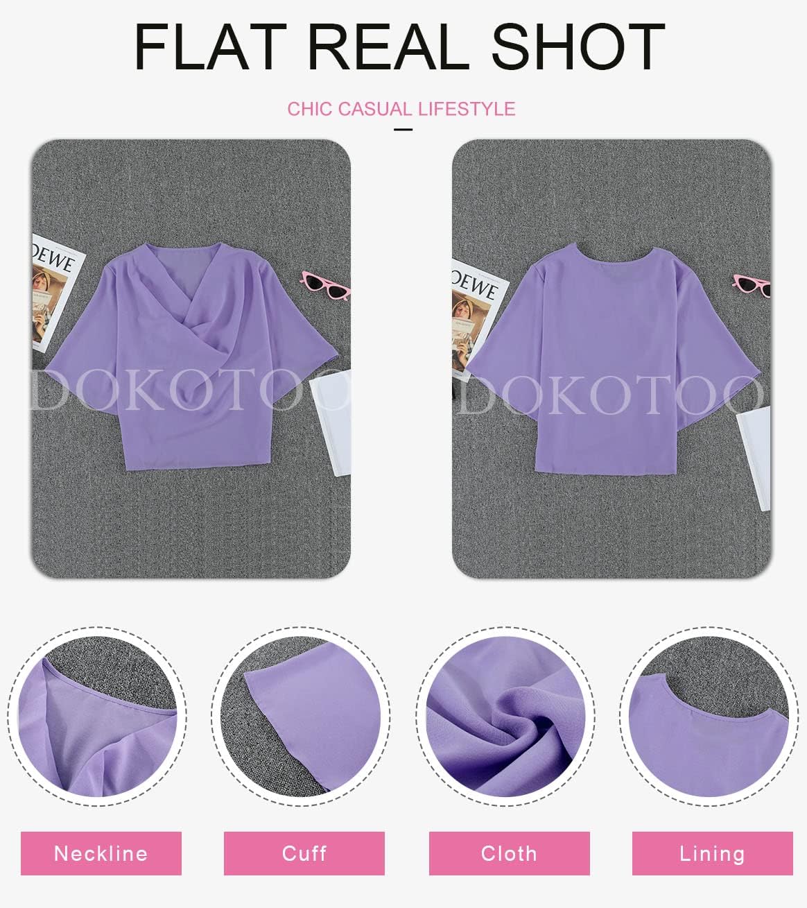 Dokotoo Womens 3/4 Sleeve V Neck Wrap Draped Front Blouses Tops - Image 6