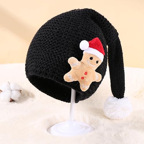 Miniatura 3 de Kayotuas Gorro de punto de Navidad para niños con pan de jengibre lindo gorro con pompones suministros de fiesta de Navidad