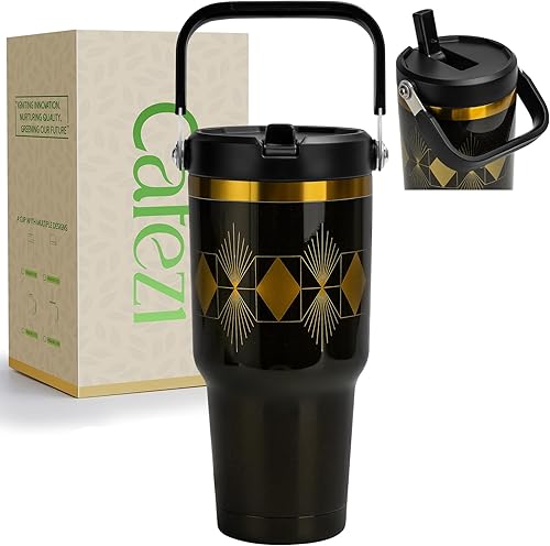 Miniatura 37 de Vaso de 40 onzas con tapa y pajilla, de acero inoxidable aislado al vacío con popote abatible y asa superior, botella de agua aislada reutilizable