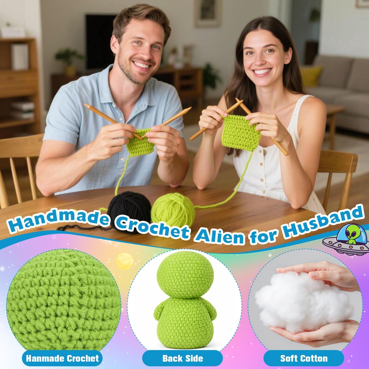 Gift for Fathers Day Husband from Wife, Funny Handmade Crochet Alien Gifts for Wedding Anniversary Birthday, Couple, Hubby, Spouse, Romantic Best Husband Ever Gifts Birthday Present for Men Him