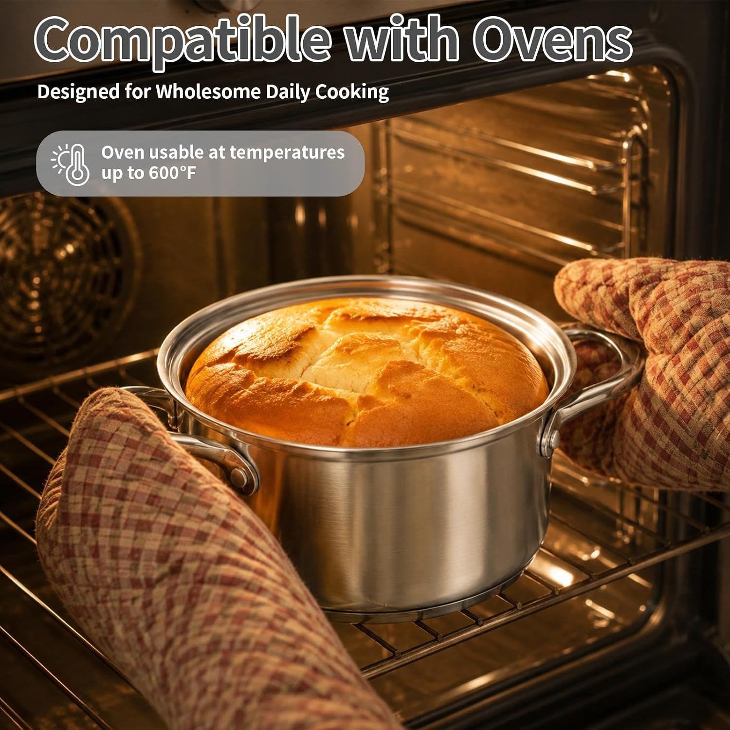 Stainless Steel Cookware Set - 18-Piece Nonstick Cookware Set Includes 2 Milk Pots, 3 Stock Pots, 1 Frying Pans, 6 Trivets Mat and Lids, with Cool Grip Handles, Oven Dishwasher Safe