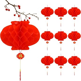 Red Chinese Lanterns Pack of 10 9 Inch Waterproof Oiled Hanging Red Paper Lanterns Chinese New Year Paper Lantern Ideal for Spring Parties Weddings Restaurants and Home Entrances