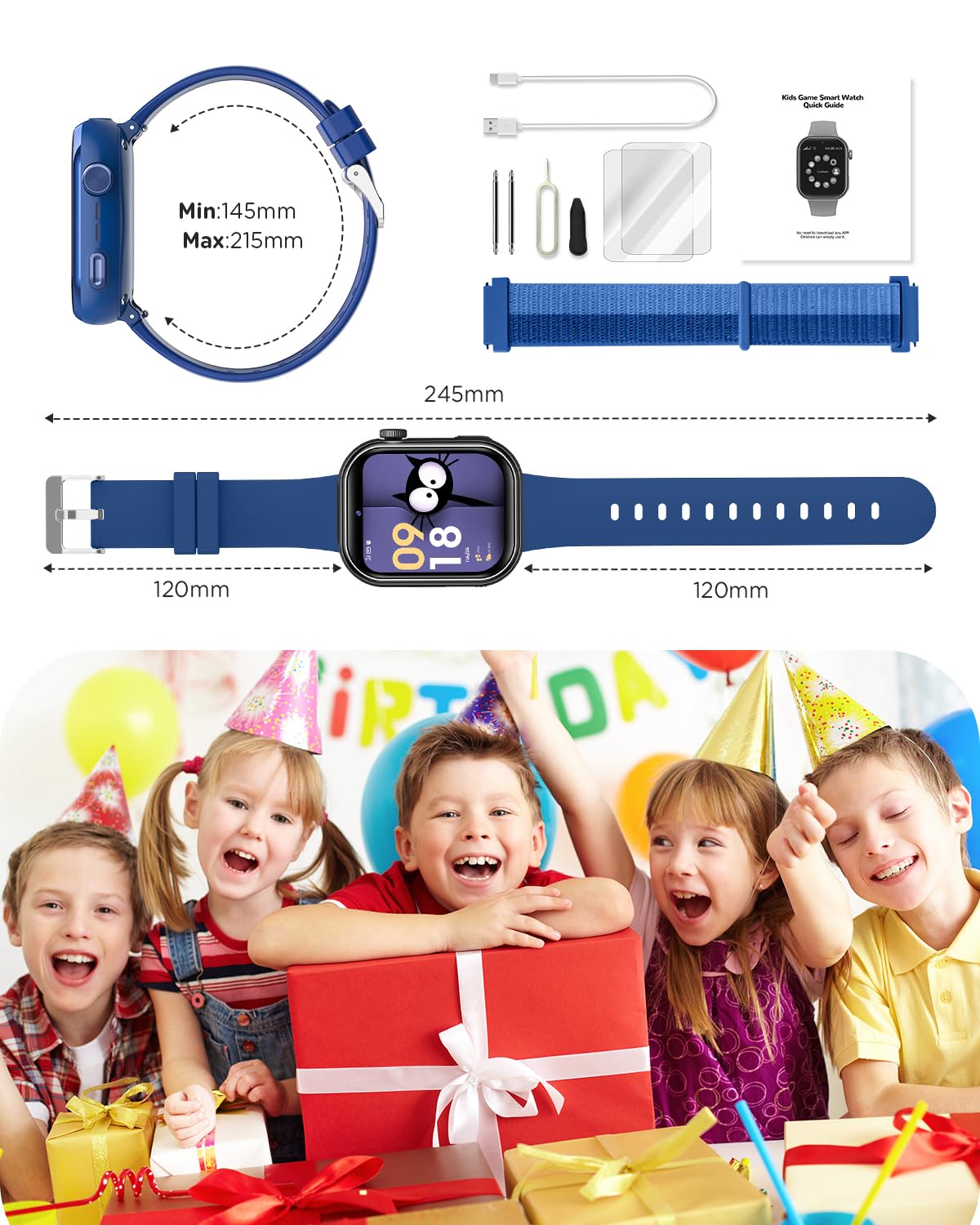 Smartwatch Kinder mit GPS und Telefon, Kinderuhr mit Videoanruf Voice Chat, Zwei-Perspektiven, SOS, Schulmodus, SMS, Taschenlampe, Schrittzähler, Wecker IP68 Kinder Smartwatch für Mädchen Jungen, Blau