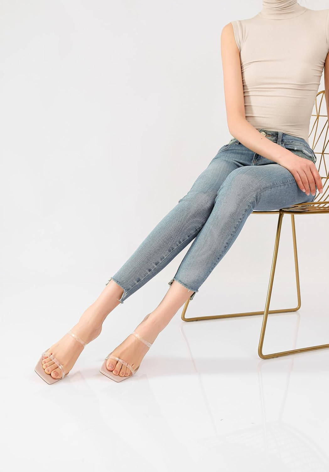 vivianly Womens Chunky Heels 3.15 Inch Square Toe Heeled Sandals Slip On Block Heels Sandals Two Strap Heeled Mules - Image 6