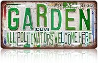 MTsigns Vintage Garden License Plate Sign - All Pollinators Welcome Here - 12x6 Inch Metal Tin Wall Decor for Garden Lovers