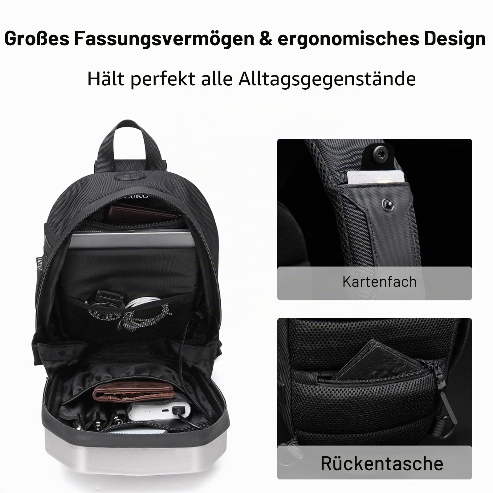 FANDARE Brusttasche Sling Bag Umhängetasche mit USB-Ladeanschluss Herren Schultertasche Grosse Kapazität Crossbody Bag für Outdoor Sport Wandern Radfahren Reisen Wasserdichtes Eva