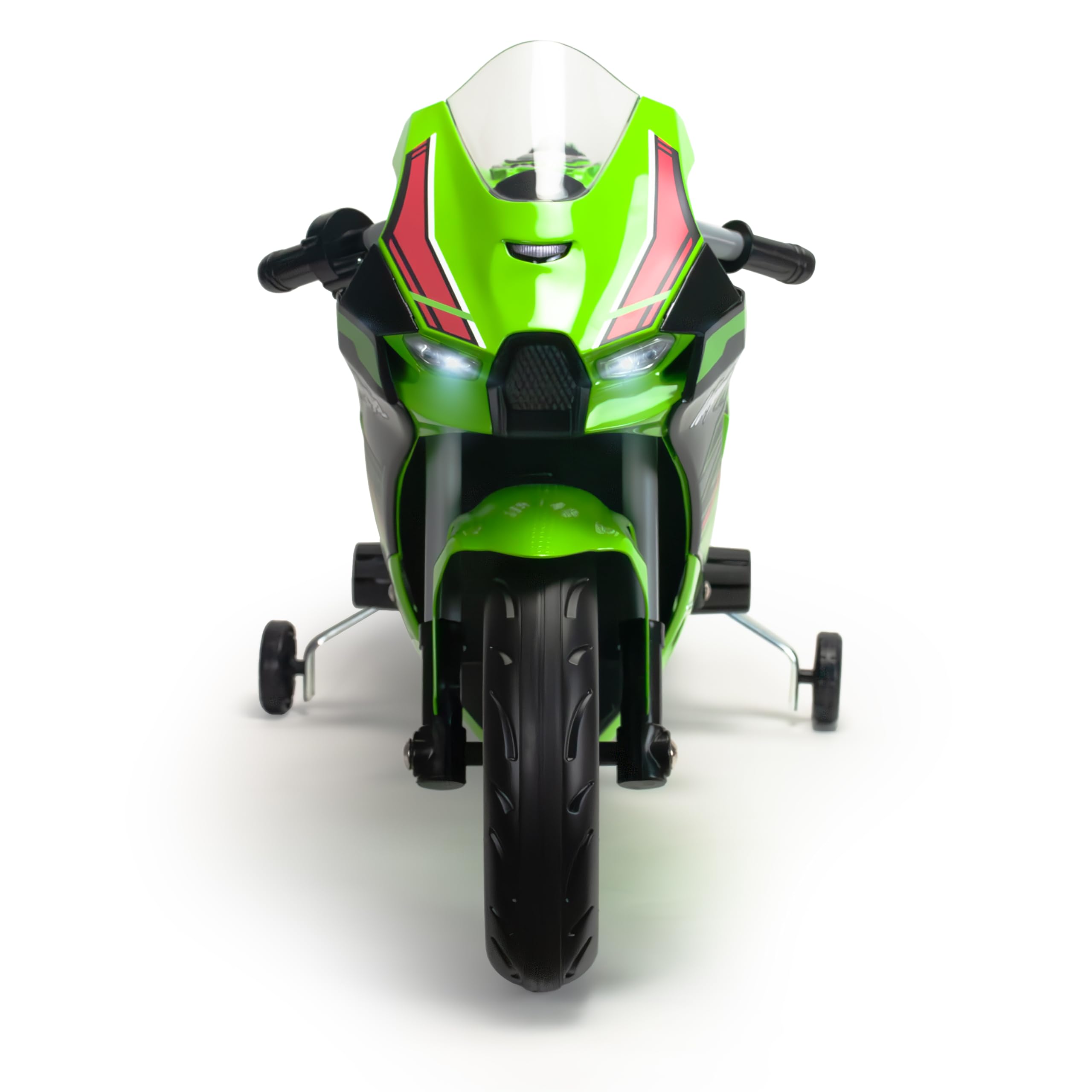 INJUSA Elektrisches Motorrad für Kinder 3-6 Jahre Kawasaki Ninja 12V - Laufzeit 2h - Lichter - Geräusche - MP3 - Stützräder - Handgas - 6 km/h - INJUSA