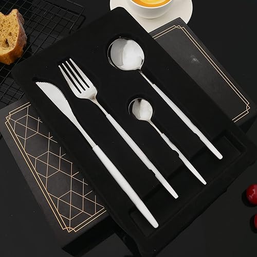 Miniatura 40 de JASHII Juego de cubiertos de 24 piezas con caja de regalo, juego de cubiertos de acero inoxidable para 6, regalo de inauguración de la casa, mango