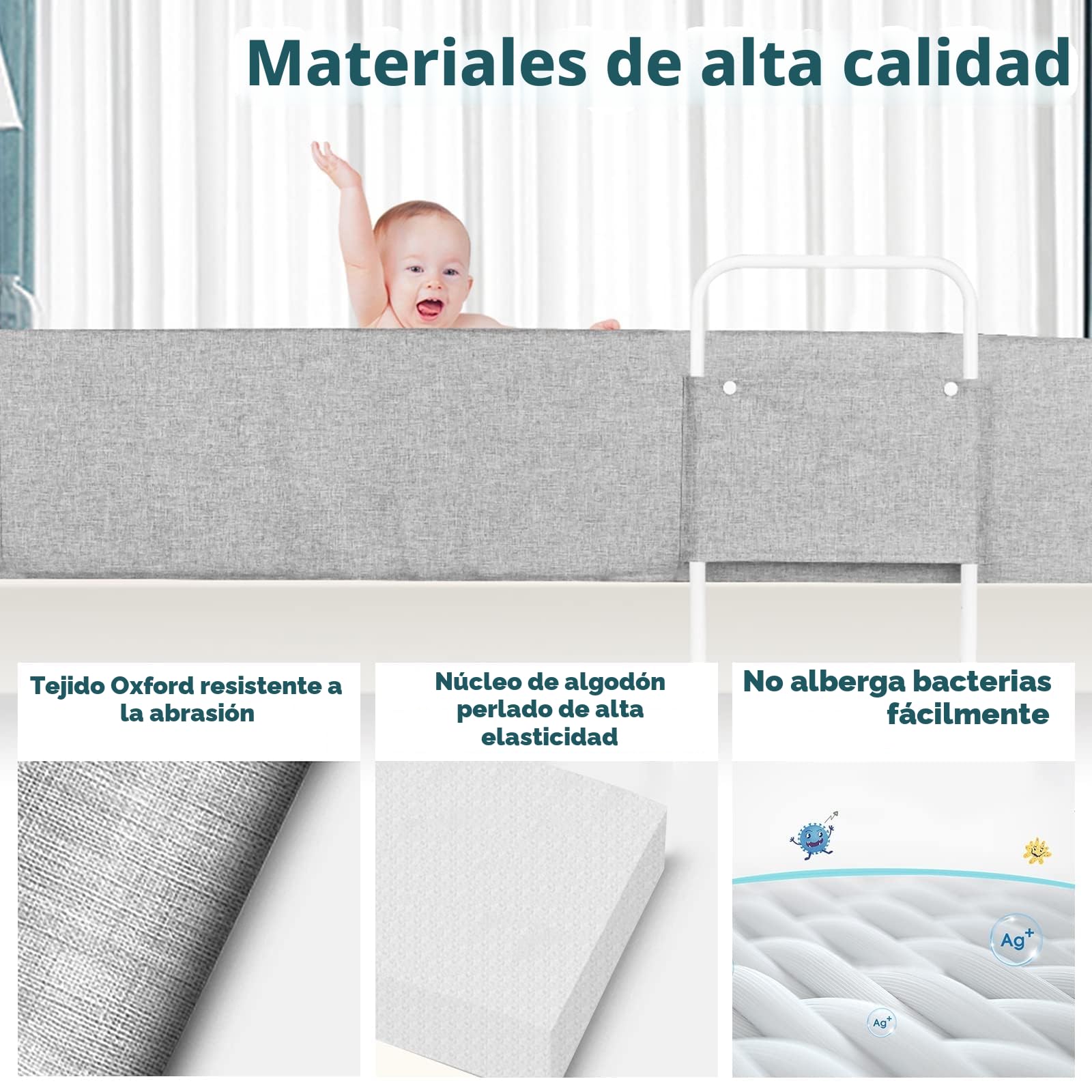 LZQ 2 barandillas de protección contra caídas, protección para los bordes de la cama, forma ajustable, altura ajustable para niños y bebés, gris, 150 cm