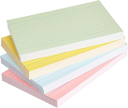 Amazon Basics A6 Ruled Cardstock Sheets - Pack of 200 - Assorted Neon Colours
