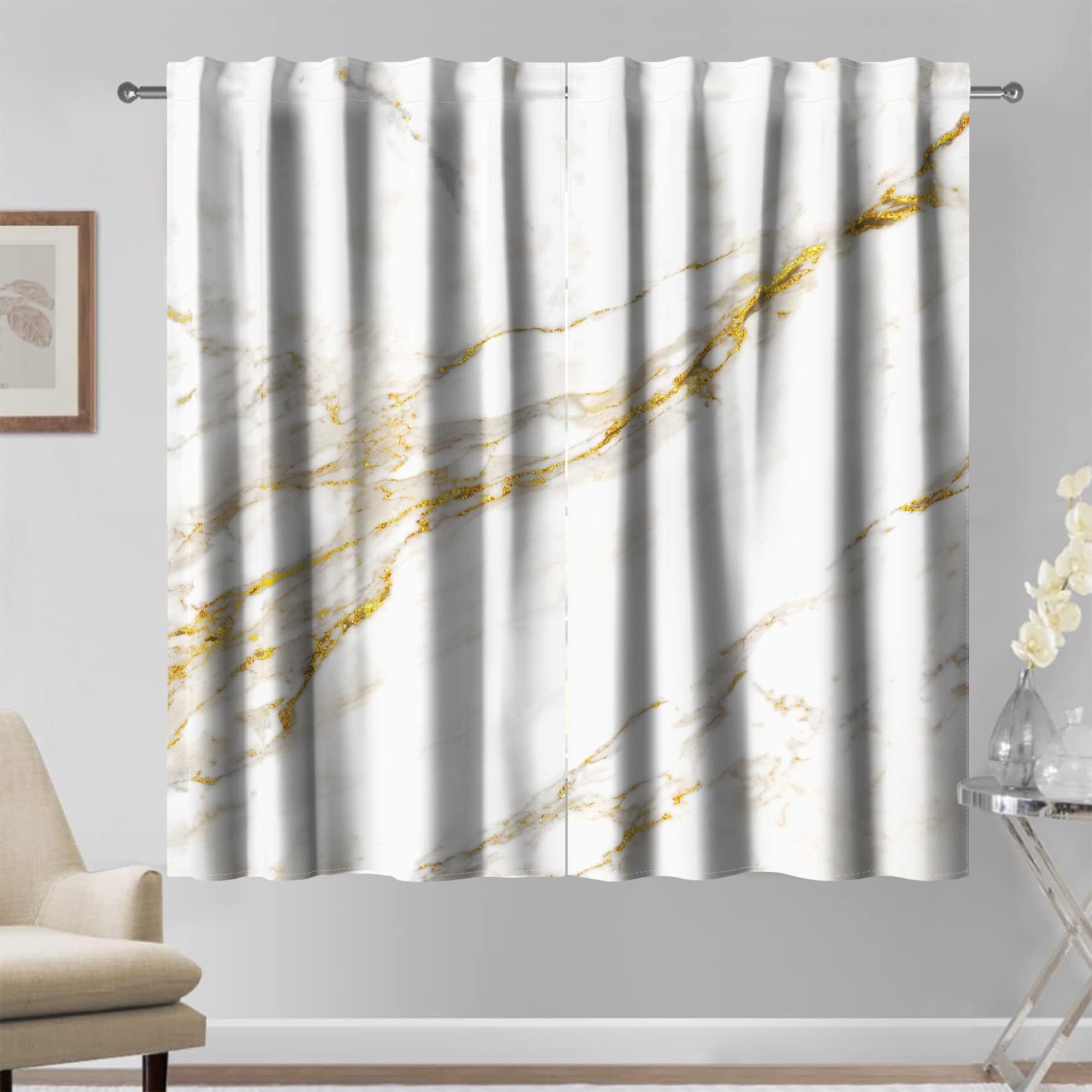 Kzzfqxb 140x229cm Marbel Texture Curtains 2 Panels