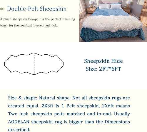 Miniatura 5 de Alfombra de piel de oveja esponjosa con parches pequeños, alfombra de piel lanuda mullida de lana genuina para dormitorio, sala de estar, tapete