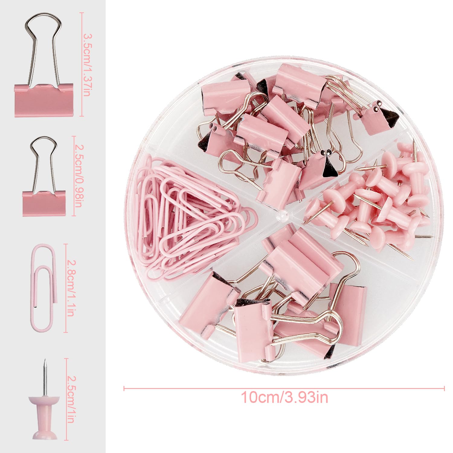 Rumyve 72PCS Binder Clips and Push Pins Set - Office Supplies Kit with Storage Box, Ideal for Home School, and Office Use(Pink) - Image 2