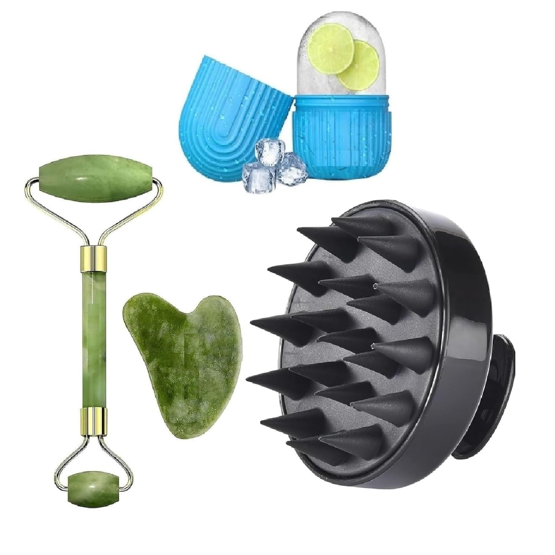 GUFFI 2025 Combo Offer Facial Massager Jade Roller & Gua Sha Tool Natural Himalayan Stone For Face Neck Healing Skin Wrinkles & Serum Application Hair Scalp & Ice Massager (Multy Coloured)-image-45
