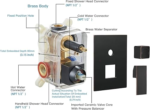 Miniatura 6 de Sistema de ducha de bronce aceitado lluvia grifo y mango de 10 pulgadas con mezclador de pulverización de mano montado en la pared, juego combinado