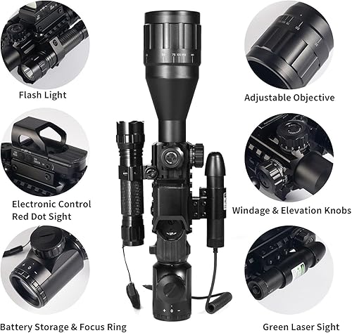 Miniatura 4 de 4-16x50 AO Rifle Scope RedGreen Illuminated Range Finder Reticle WGreen Laser - Holographic Reflex Red Dot Sight - 5 Brightness Modes Flashlight