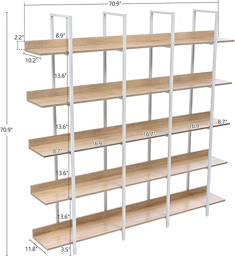 Miniatura 2 de GNIXUU Estantería triple ancha de 5 niveles, estantería abierta grande, estante de libros de estilo industrial vintage, estantes de exhibición de