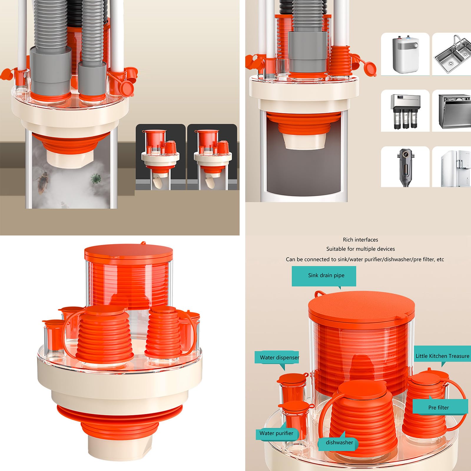 User Friendly Kitchen & Bathroom Drain Pipe Plug Effective Drainages Solution Pipe Joint Plug Odors Blockages