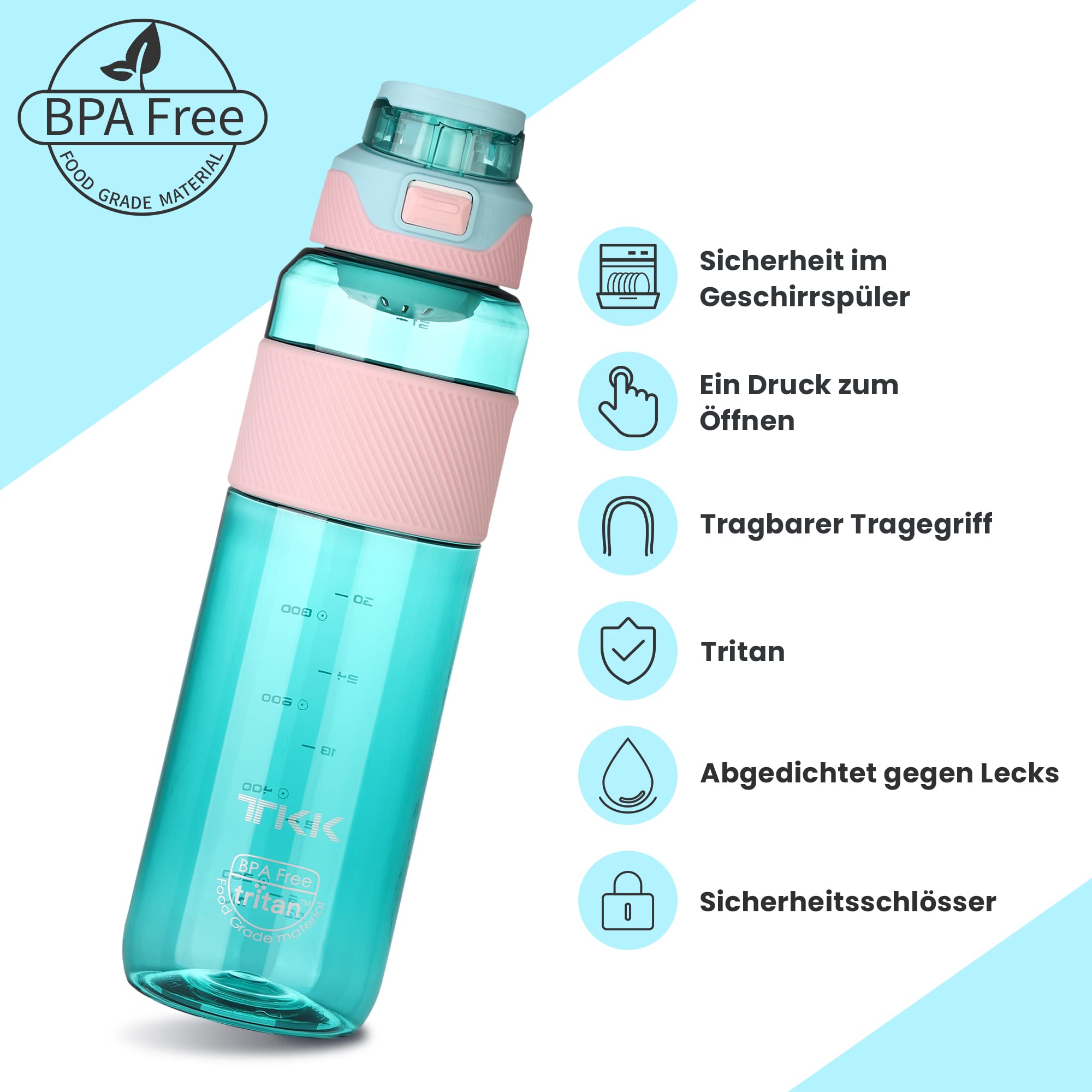 TKK Sport-Trinkflasche 1000 Ml - Mit Abnehmbarem Strohhalm, Auslaufsicher & BPA-frei | Perfekt Für Schule, Fitness & Outdoor