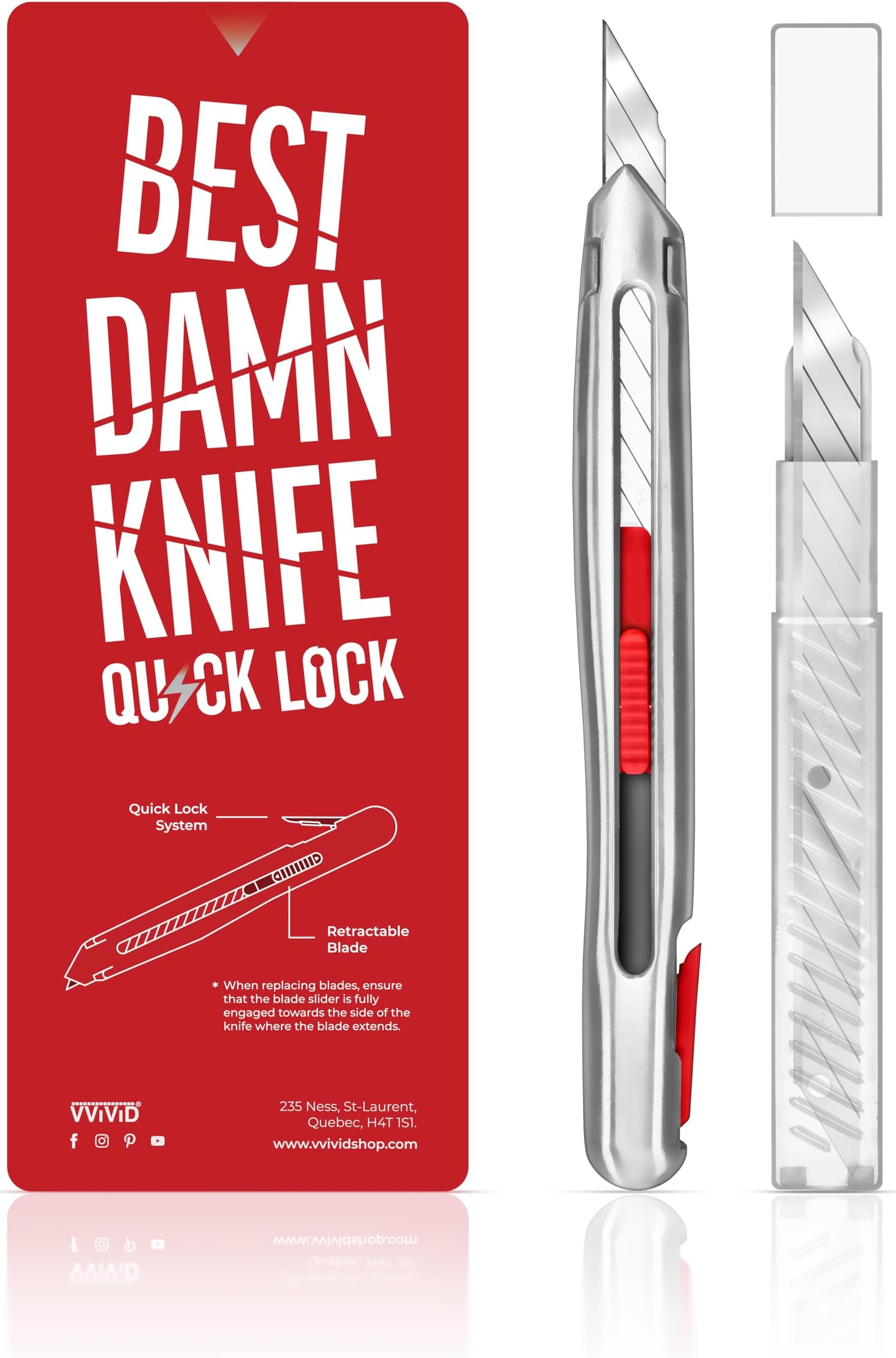 VViViD Best Damn Knife Quick Lock, Heavy Duty Precise Utility Blade, Quickest Safety Lock, 11, 9mm Blades