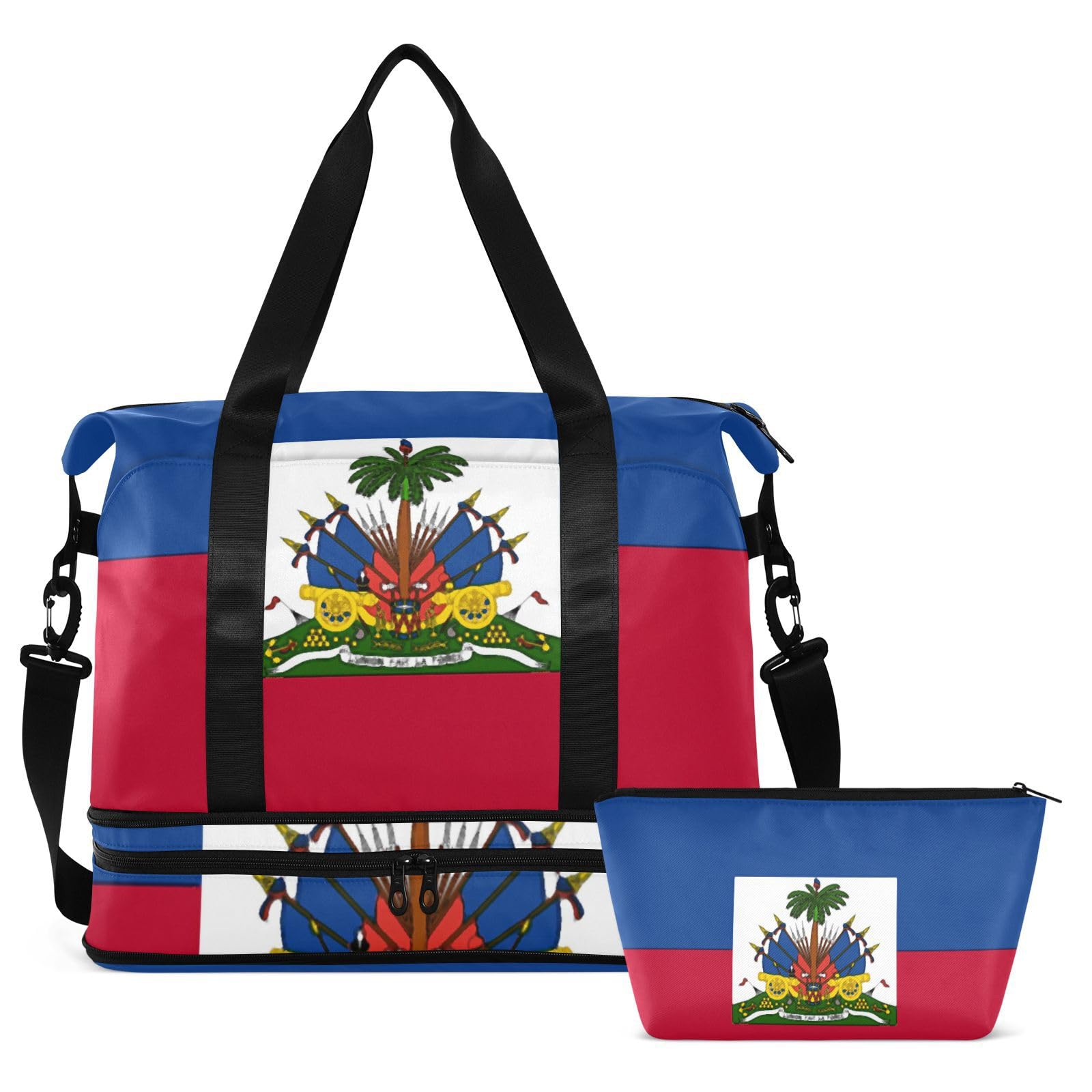 Haiti flaga Haiti narodowa niebieska czerwona torba weekendowa z kieszenią na mokro regulowany pasek torba treningowa na wędrówki wodoodporna dla mężczyzn kobiet