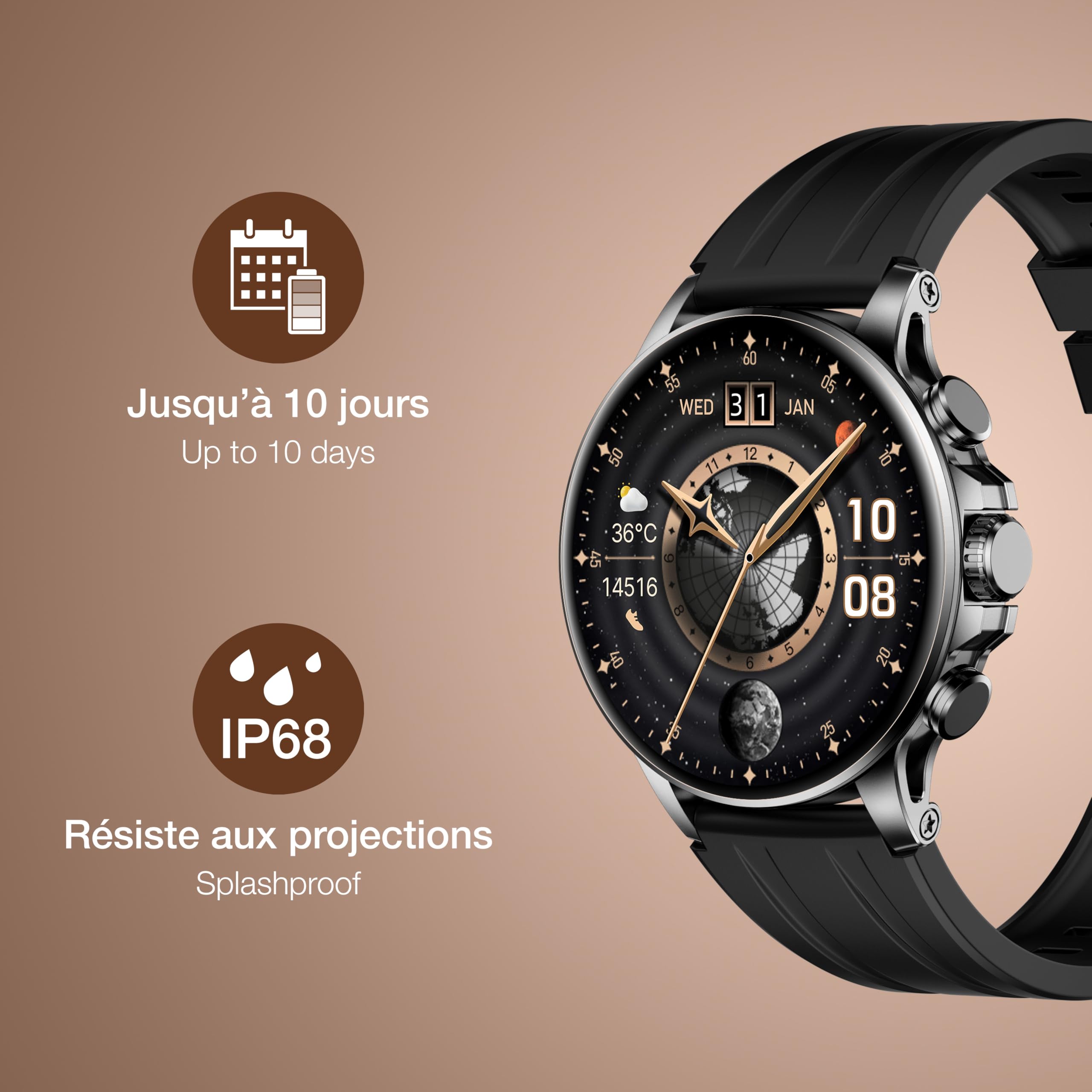 Bigben - Orologio da polso rotondo nero