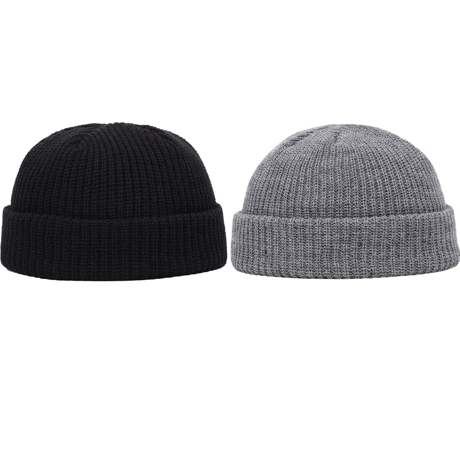 MXHBSTP2Pcs Fisherman Beanie, Winter Beanie Hat Baseball Cap Roll up Edge Skullcap Fisherman Beanie Short Knit Fisherman Beanie Winter Hats for Men Beanie Hats for Fishermen Workers Grey