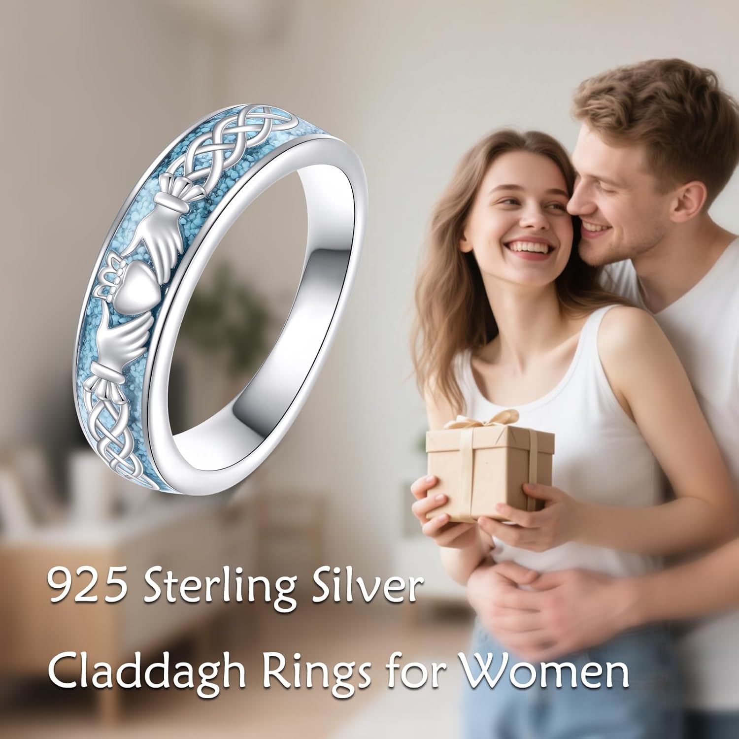 ONEFINITY Claddagh Rings S925 Sterling Silver Claddagh Turquoise Ring Jewelry Gift For Women Men 7 - Image 6