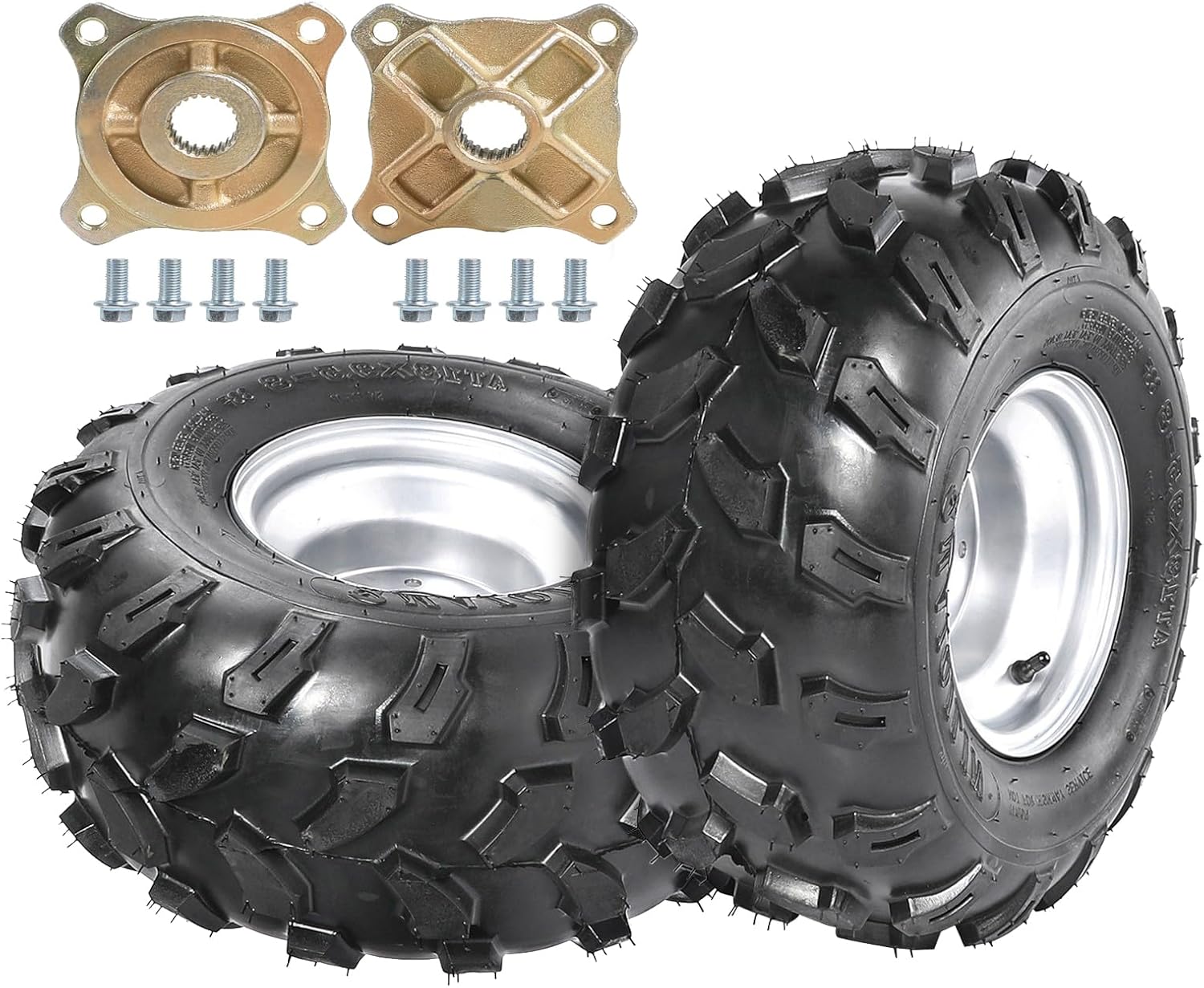 2pcs 8" inch Wheels 18x9.5-8 19x950-8 18x9.50-8 Sport Tire Rim 4 Stud Wheel 110mm Bolt Distance + 24T Rear Axle Hubs for Lawn Mower ATV Go Kart Quad Buggy 150cc 200cc