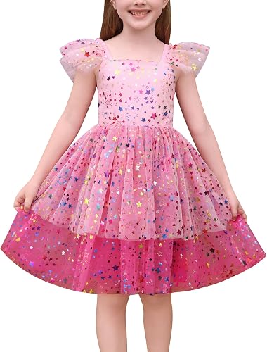 Toddler Kids Girls Sparkly Stars Double Layered Ruffle Dress Birthday Party Dres