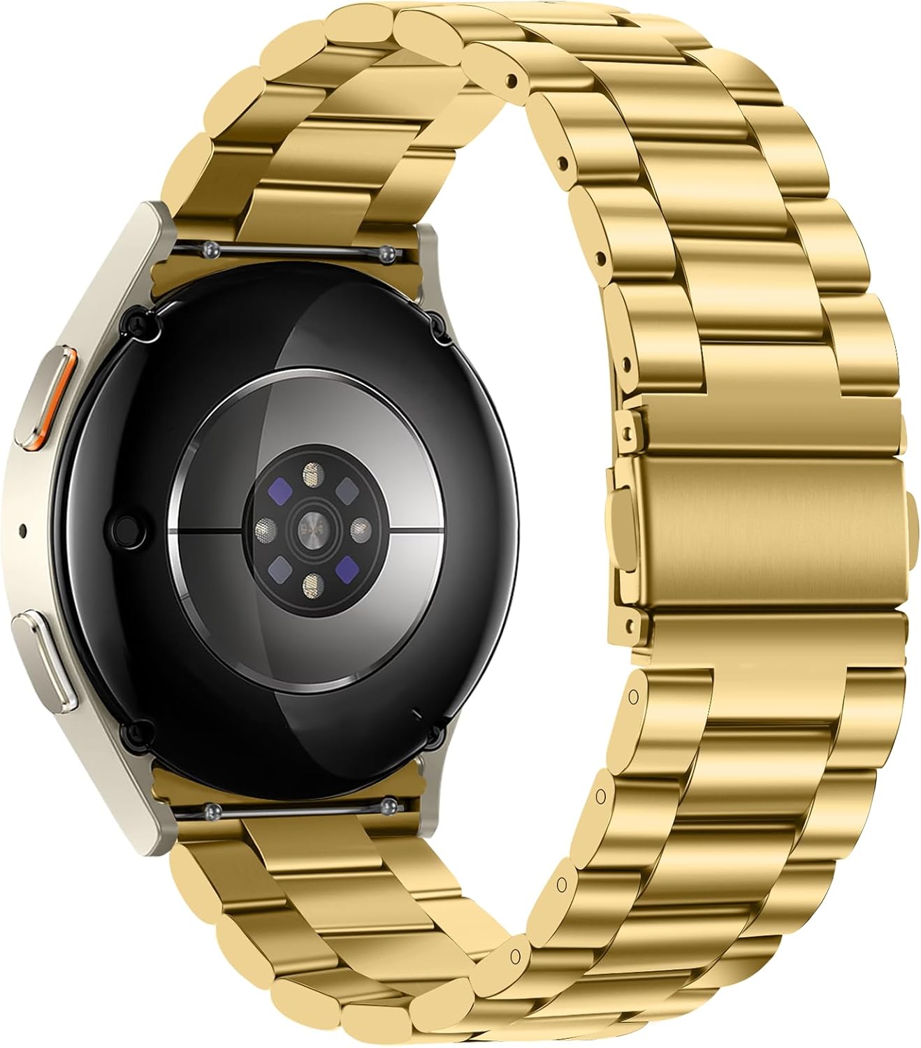 Tasikar No Gap Bands Compatible with Samsung Galaxy Watch Band 7/6/5/4/FE 44mm 40mm/6 Classic Band 47mm 43mm/5 Pro 45mm/4 Classic 46mm 42mm, 20mm Metal Strap for Men Women, Gold
