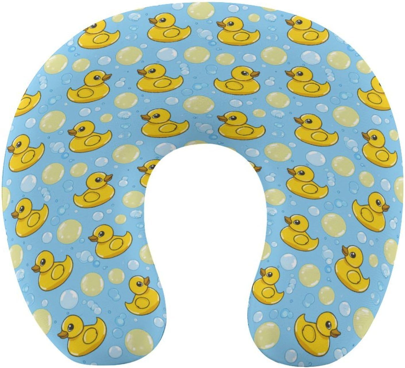 Yellow Rubber Duck and Bubbles Travel Pillow U Shape Neck Pillow Washable Pillowcase for Sleeping Chair