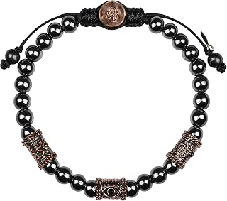 KARMA AND LUCK - Grounding Force - Triple Protection (Om, Hamsa & Evil Eye) Symbols Genuine Gemstones Macrame Bracelet for Men - Ready to Gift for Him. Size: Adjustable from 7" to 9".