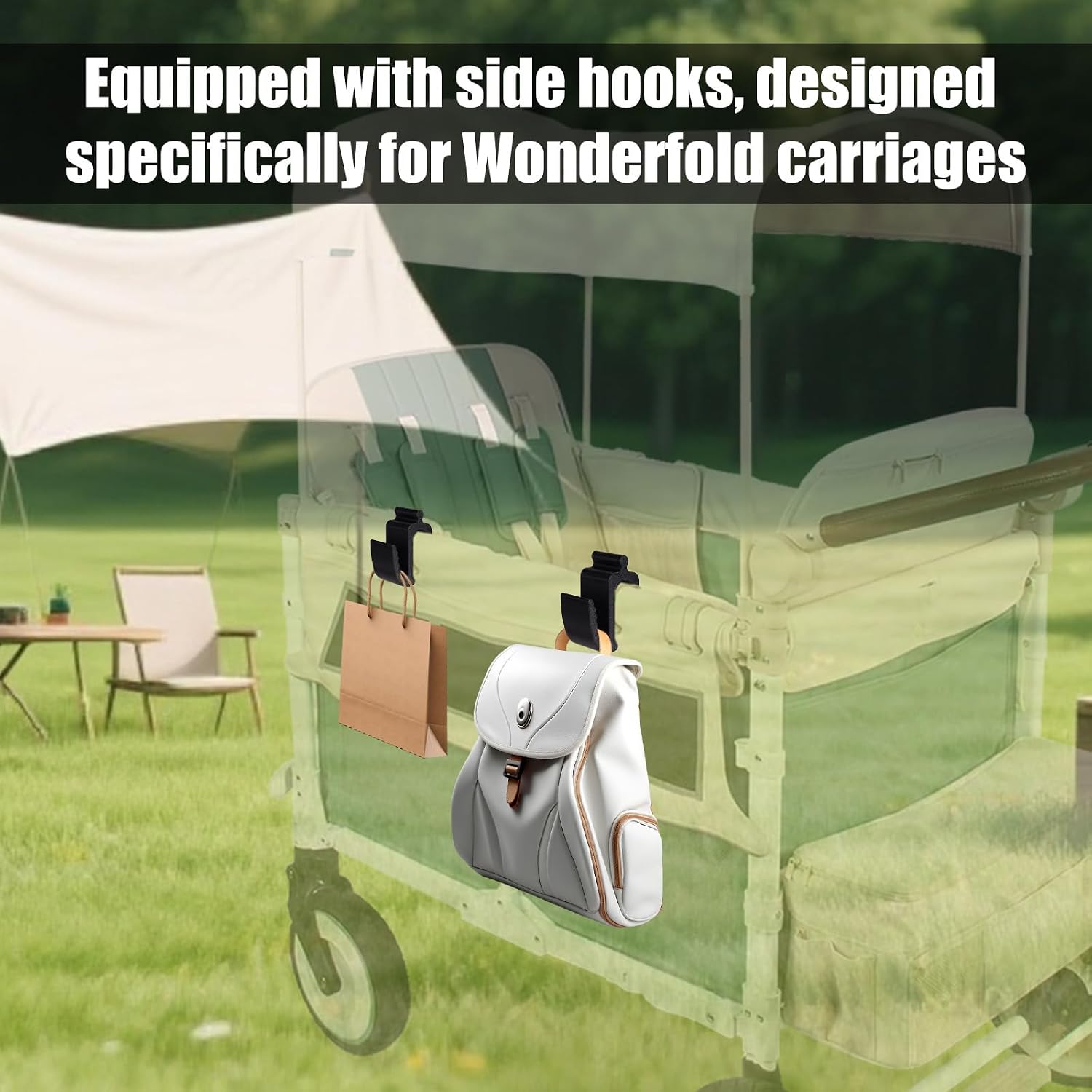 4pcs Multifunctional Side Hooks Compatible with Wonderfold Wagon W4, Black Side Hooks Space-Saving Travel Organizer Accessories for Groceries Diaper Bags