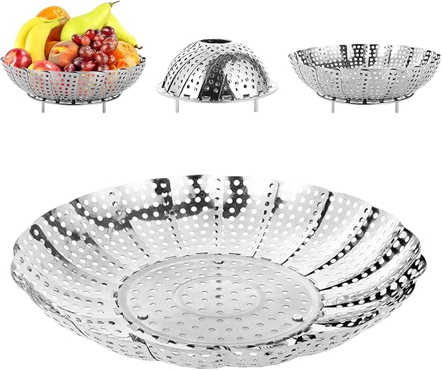 YOUNTHYE 4 Pack Collapsible Vegetable Steamer Basket Stainless Steel Folding Steamer Insert for Steaming Veggie Food Seafood Cooking(6to 10)