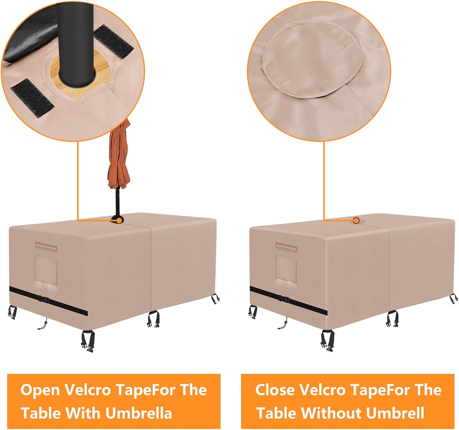 Kovshuiwe Rectangle Patio Table Cover with Umbrella Hole Heavy Duty Waterproof 600D Oxford Fabric Outdoor Lawn Patio Furniture Covers (Square-108 Lx 82" W x 23.6" H), Khaki