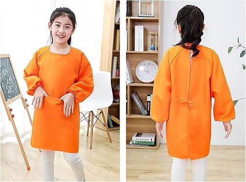 Miniatura 9 de Paquete de 2 delantales artísticos para niños, de manga larga con bolsillo para comer, jardinería, para niños pequeños