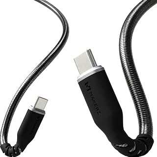 [Makers] SOLIDZ Power Cable 金属螺旋USB-C&USB-C数据线(240W,2.0米) 高耐久 附带捆扎带