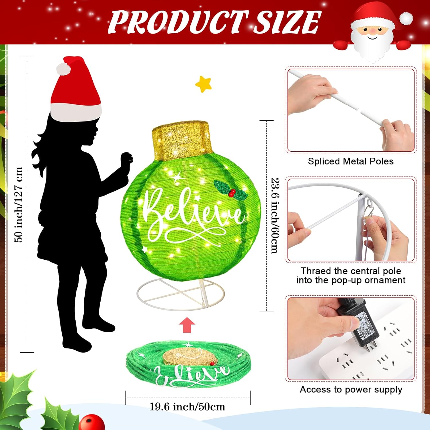 Leinuosen 3 Pcs Large Outdoor Christmas Ornaments with Warm White LED Lights Xmas Lighted Pop-up Ornaments of Merry Christmas Snowflake Believe for Holiday Yard Garden Lawn Porch Living Room