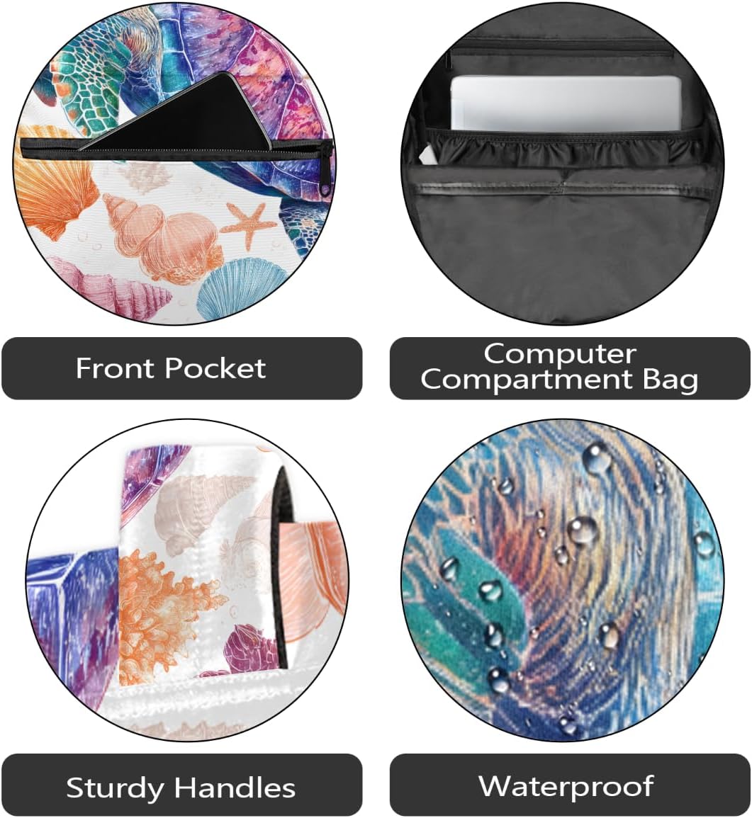 Kids Backpack for Girls Boys Watercolor Turtle Seashells Ocean Lightweight School Backpack for Kids Girls Boys Bookbags Elementary Toddler School Bags 14 inch Laptop Backpacks Casual Daypack,A-9