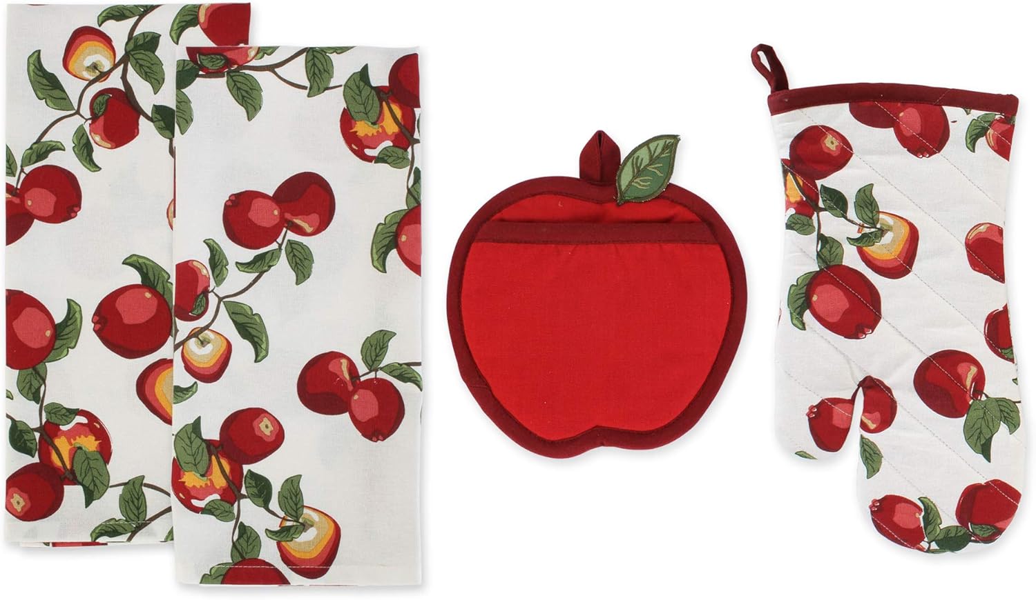 DII Kitchen Gift Set Collection, Pot Holder, Oven Mitt & 2 Dish Towels, Apple Orchard, 4 Piece